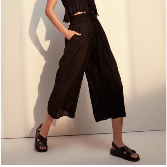 Aritzia Wilfred La Boheme Linen Wide Leg Pants Black Size Medium - Picture 2 of 13
